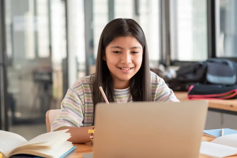 Student studying with laptop